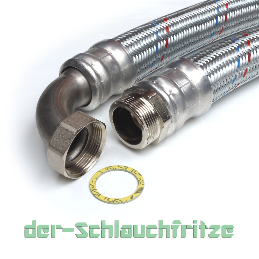Panzerschlauch 1 1/2"AG x 1 1/2"ÜM Bogen, Flexschlauch DN40 für Heizung