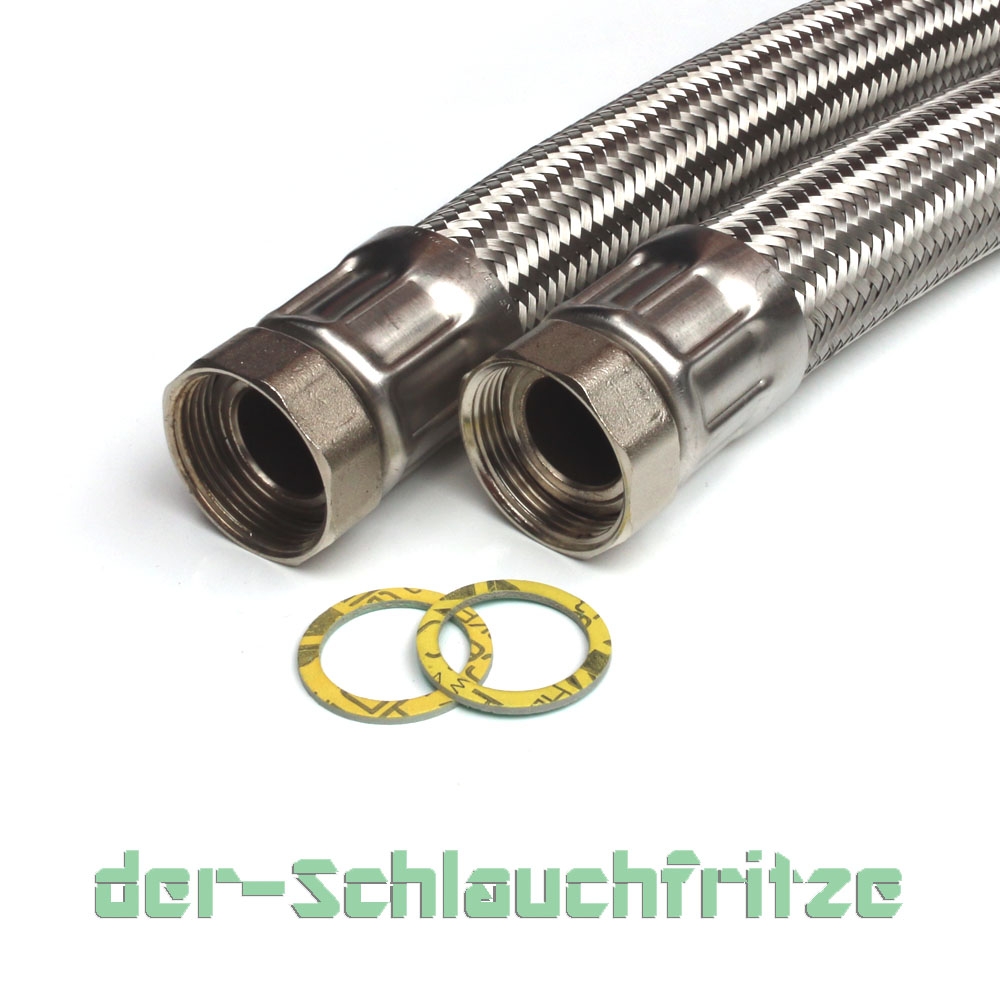 Panzerschlauch DN32 für Nutzwasser, VA Geflecht, 1 1/4"ÜM x 1 1/4"ÜM, PN10, -20 bis 90°C