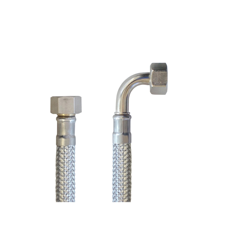 Panzerschlauch DN08 für Trinkwasser, 3/8"ÜM x 3/8"ÜM Bogen, Geflecht VA, -15 bis 70°C, PN10, 150mm – Bild 4