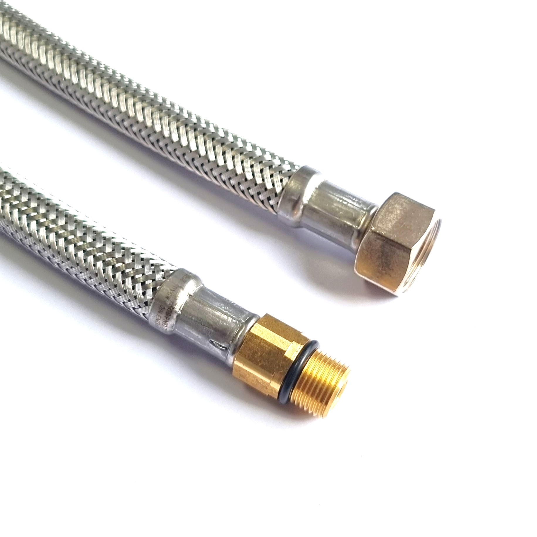 DN8 Panzerschlauch 3/8"ÜM x M12x1 kurz für Trinkwasser, Seele HDPE, Geflecht VA, PN10,-15 bis 70°C – Bild 1