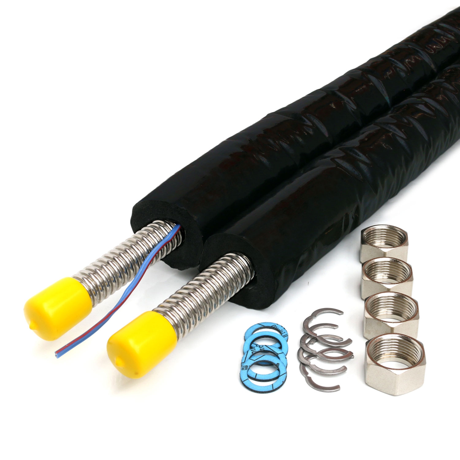 DN16 (3/4") Solarrohr Solarleitung Edelstahlwellrohr mit 13mm EPDM Isolierung, 5m-25m, Verschraubung