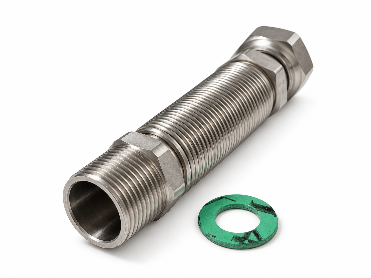 Edelstahlwellrohr DN25 ausziehbar 1"ÜM x 1"AG von 110mm - 210mm – Bild 2