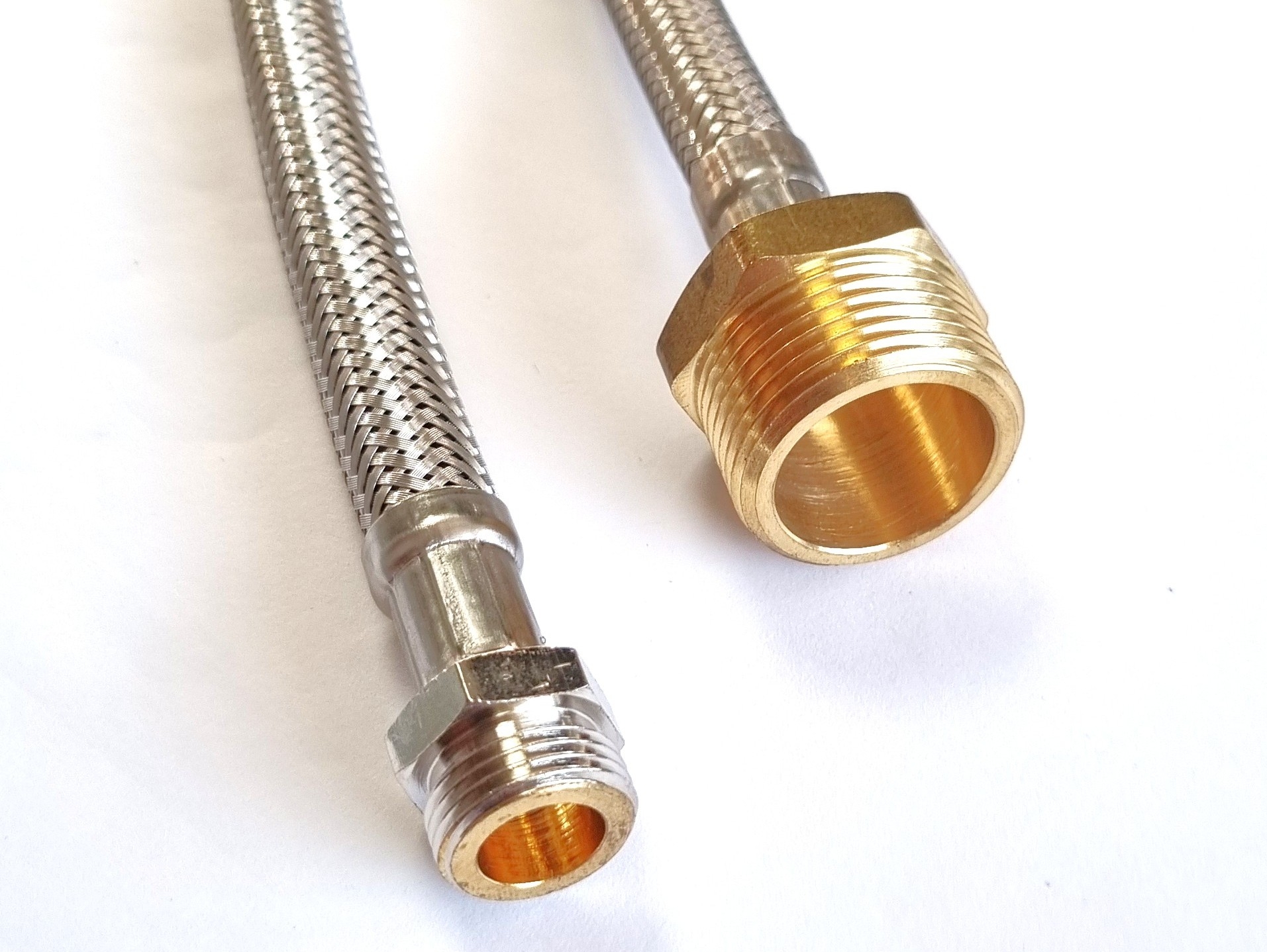 DN08 Panzerschlauch 3/8"AG x 3/4"AG für Trinkwasser, Geflecht VA, Seele HDPE, PN10, bis 70°C – Bild 3