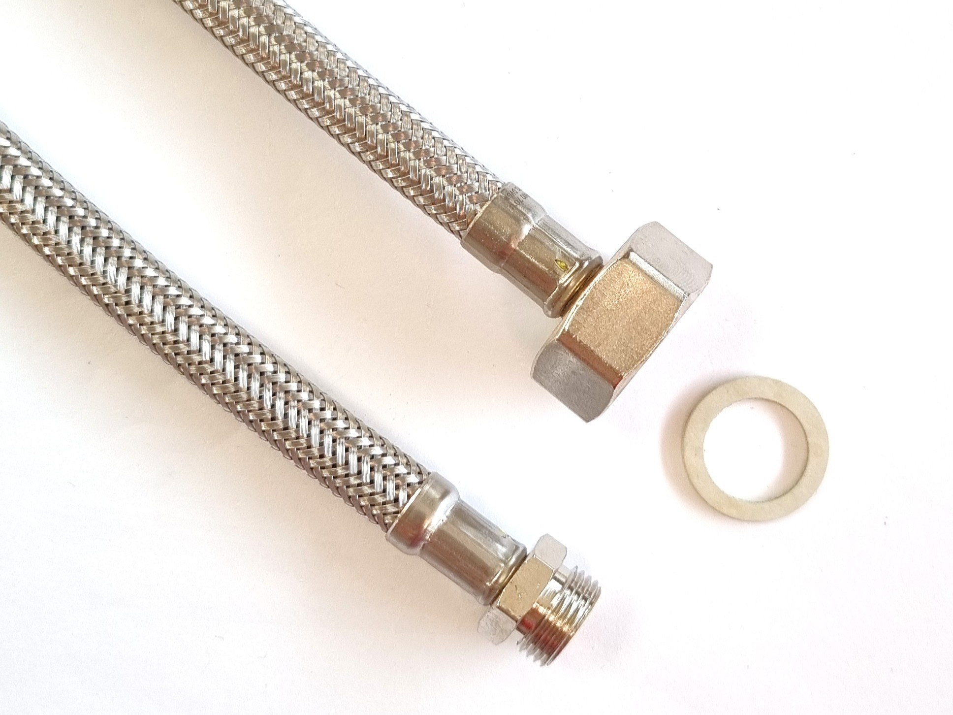 DN08 Panzerschlauch 3/4"ÜM x 3/8"AG für Trinkwasser, Geflecht VA, Seele HDPE, PN10, -15 bis 70°C