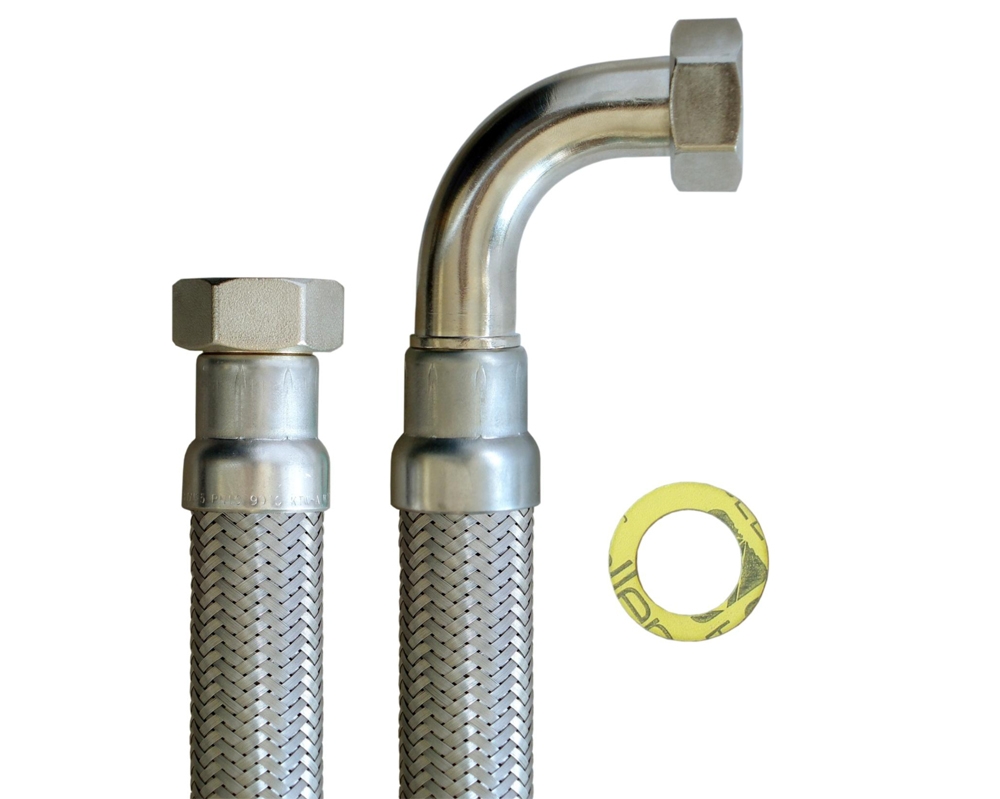 Panzerschlauch DN25 für Trinkwasser, Seele HDPE, DVGW, -15 - 75°C, PN10, 1"ÜM x 1"ÜM Bogen, 1000mm – Bild 4