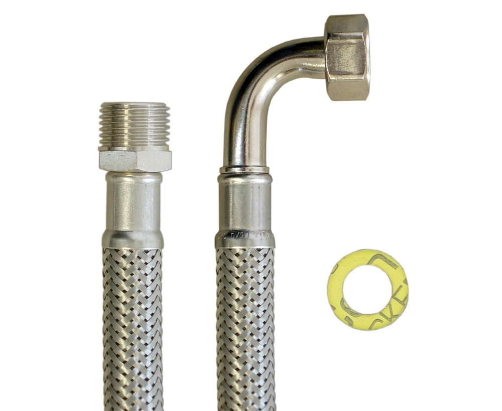 Panzerschlauch DN13 für Trinkwasser, 1/2"AG x 1/2"ÜM 90°Bogen, PN10, -20 - 70°C, DVGW, 800mm – Bild 4