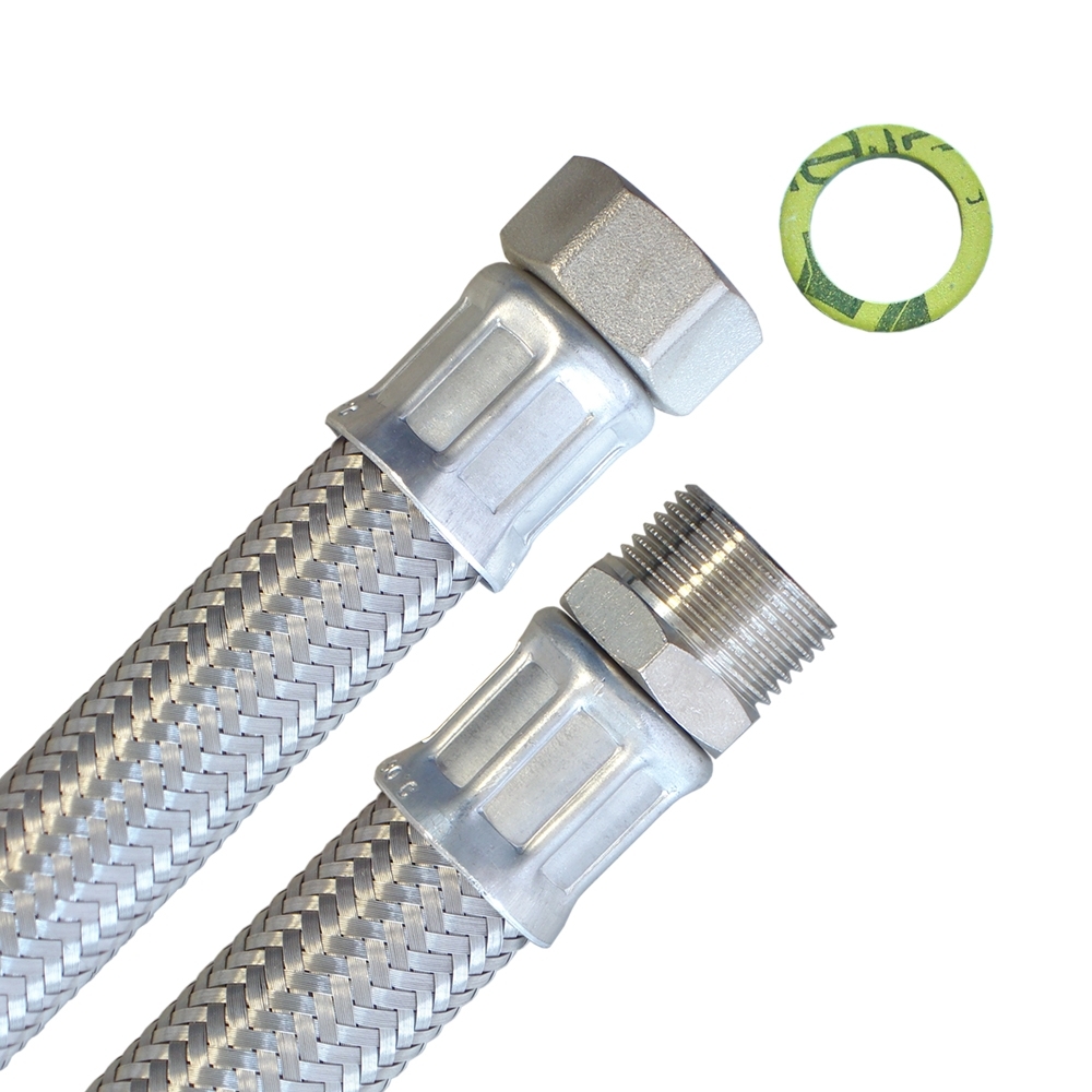 Panzerschlauch DN19, Geflecht VA, 3/4"ÜM x 3/4"AG, Seele EPDM, (DIN228), -20 - 90°C, PN10 – Bild 1