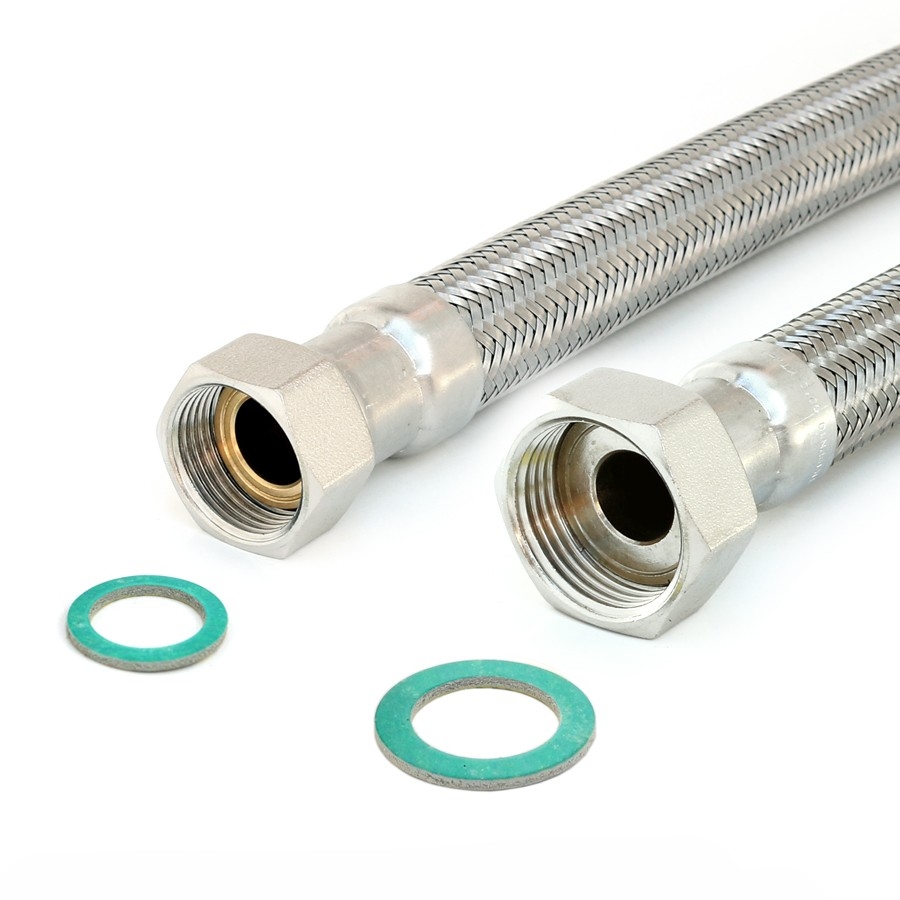 Panzerschlauch DN19 für Trinkwasser, Geflecht VA, 3/4"ÜM x 1"ÜM, Seele HDPE, -15 bis 70°C