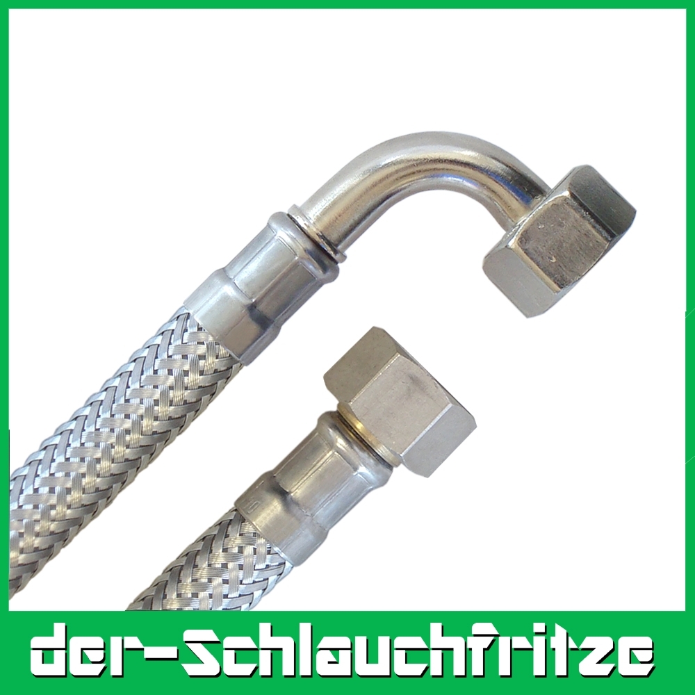 Panzerschlauch DN8 mit DVGW Zulassung, 3/8"ÜM x 3/8"Bogen, Umflechtung VA, -20 bis 85°C, PN10, 100mm – Bild 1