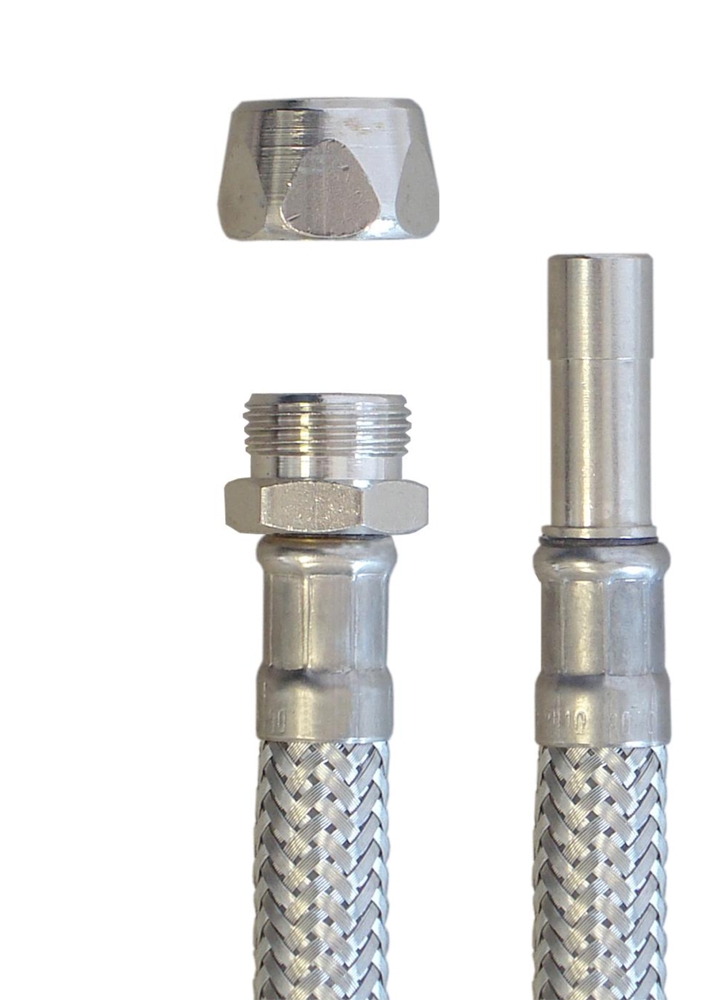 Panzerschlauch 10mm Quetsch x 10mm Rohrstutzen, Flexschlauch für Sanitär mit Trinkwasserzulassung – Bild 4