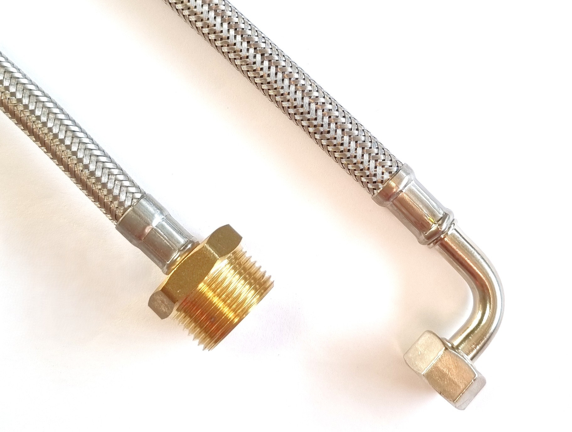 DN08 Panzerschlauch 3/4"AG x 3/8"ÜM Bogen für Trinkwasser, Geflecht VA, Seele HDPE, PN10, bis 70°C – Bild 3