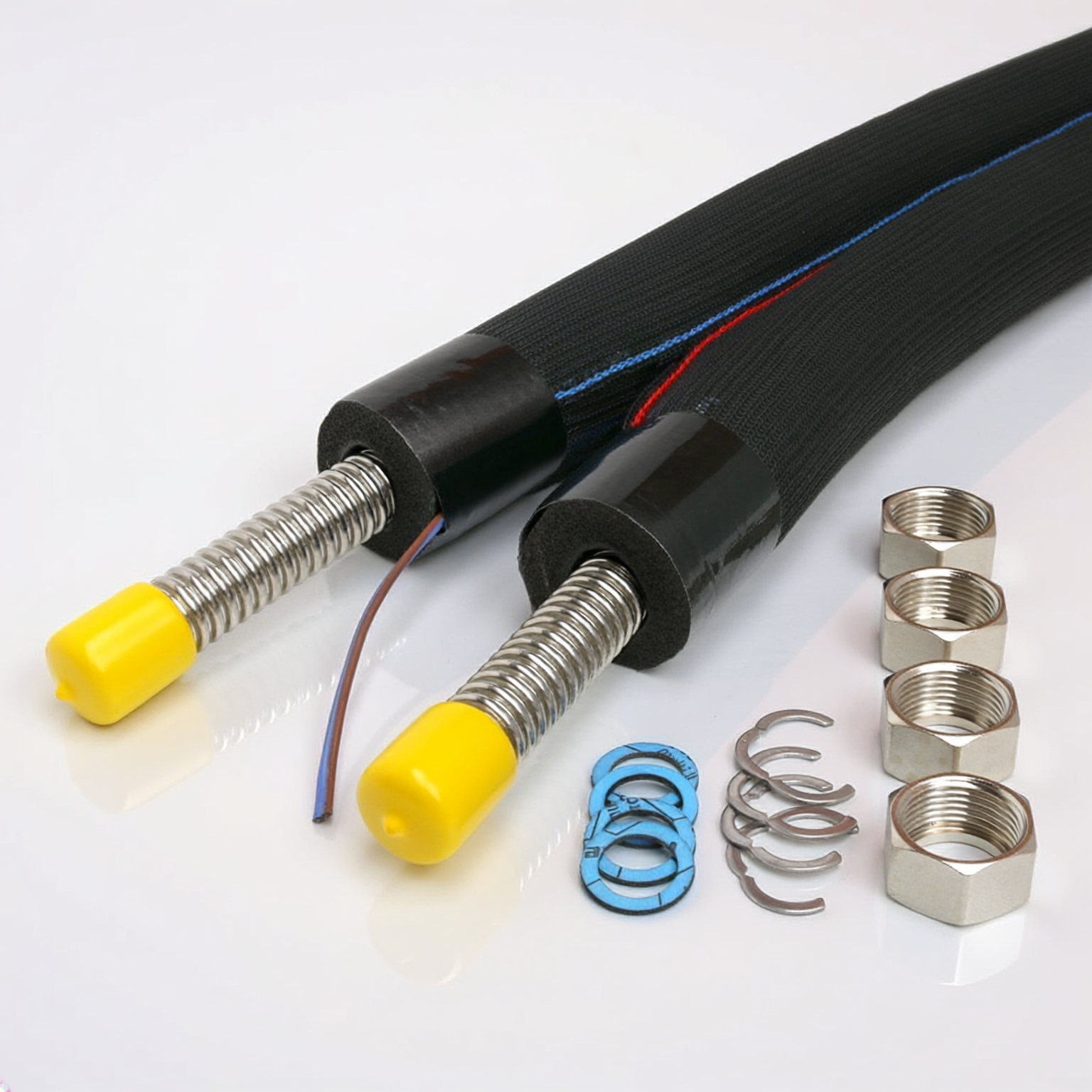 DN20 (1") Solarrohr Solarleitung Edelstahlwellrohr mit 13mm EPDM Isolierung, 5m-25m, Verschraubung b