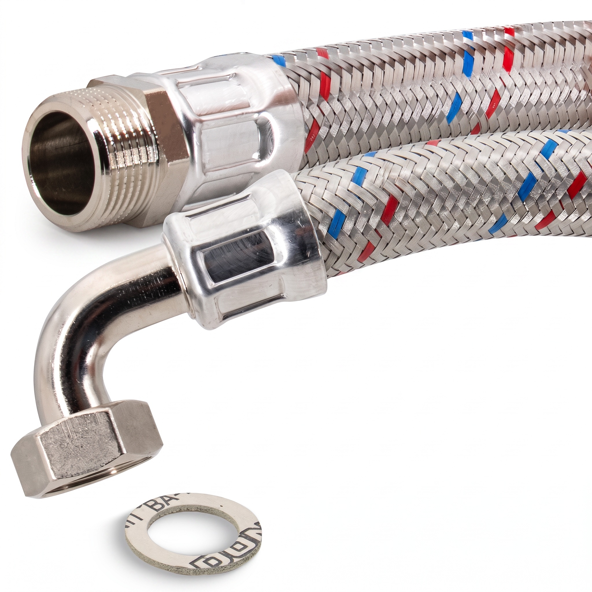 Flexschlauch 3/4"AG x 3/4"ÜM Bogen, DN19, Inliner EPDM, Geflecht verzinkt, PN10, -20 bis 90°C, 30cm – Bild 1