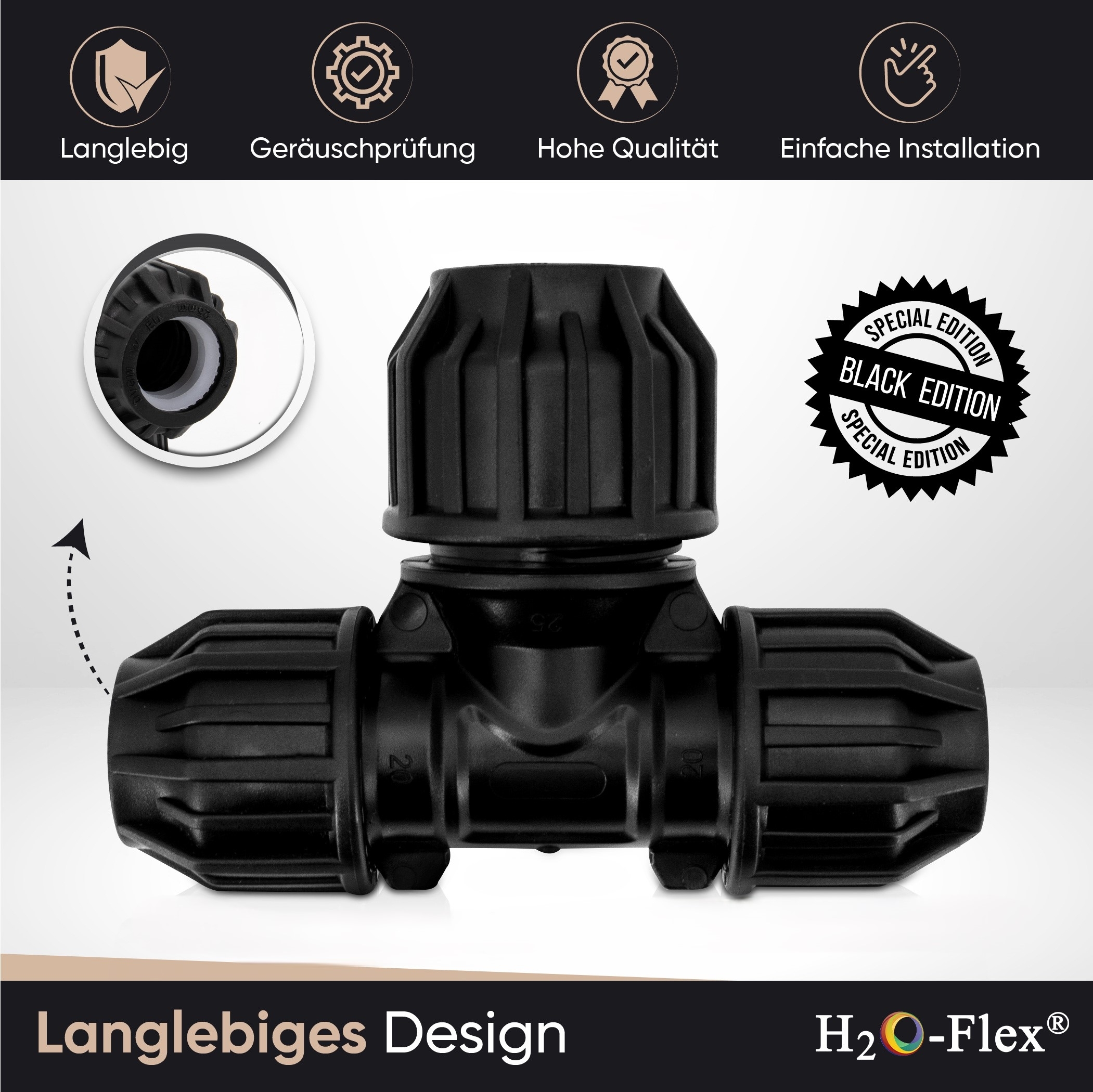 25 - 20 - 25 PP Klemmfitting T-Stück Mittelabgang reduziert für PE Rohr – Bild 2