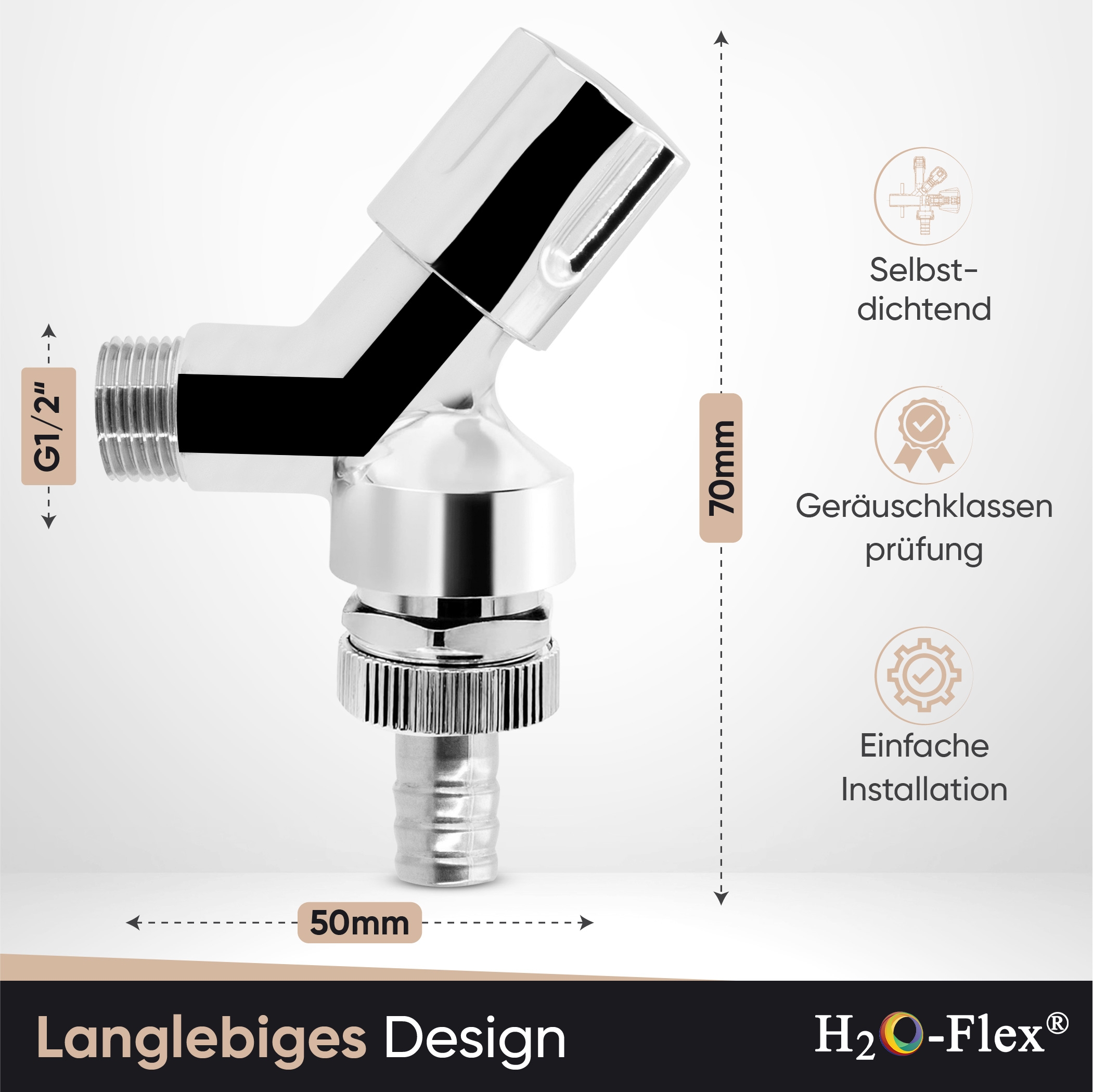 Geräteschrägsitzventil mit 1/2"Anschluss und 3/4"Abgang, Trinkwasserzulassung mit Rohrbelüfter