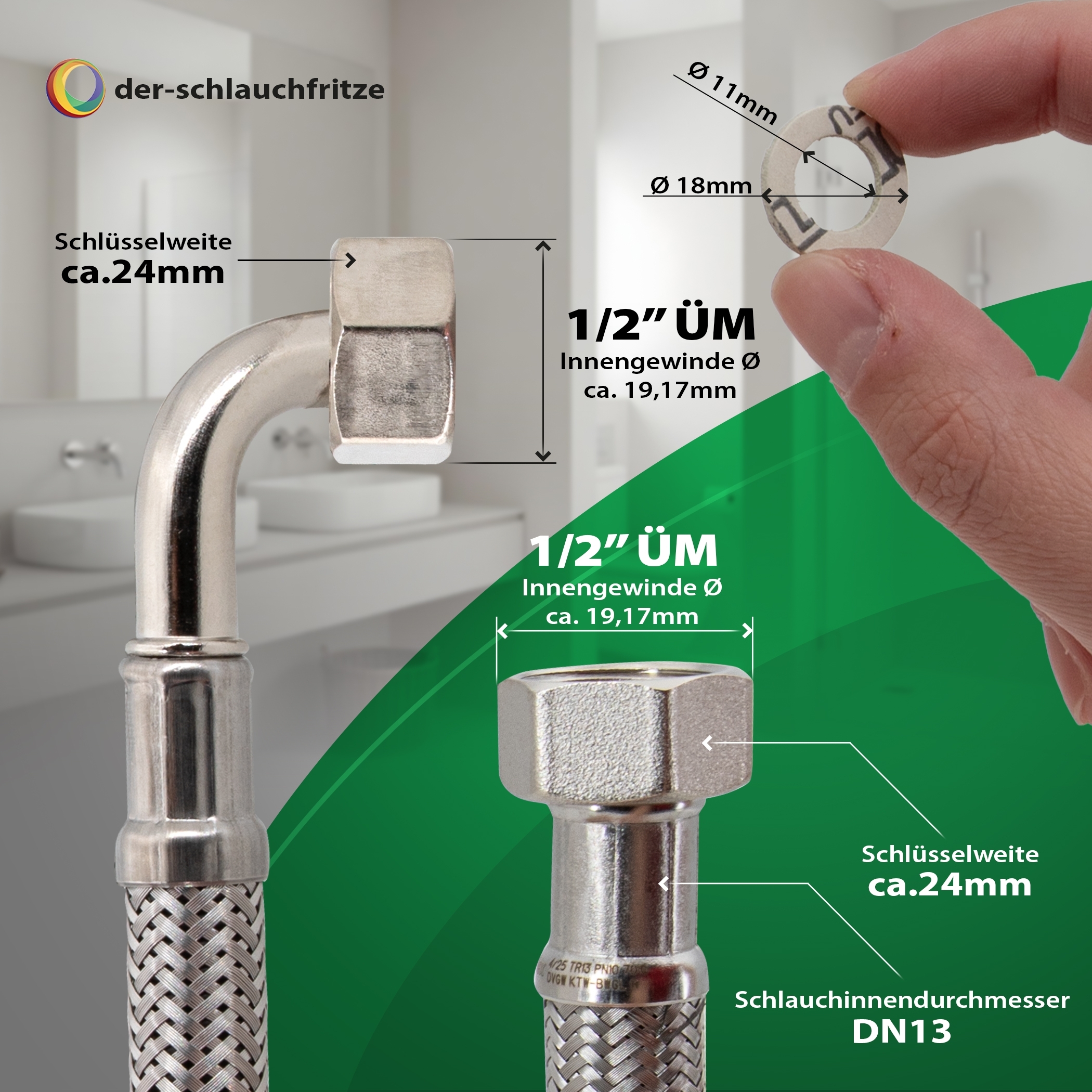 Flexschlauch 1/2"ÜM x 1/2"Bogen für Trinkwasser, DN13, Inliner HDPE, PN10, -15 bis 70°C, 5m – Bild 3