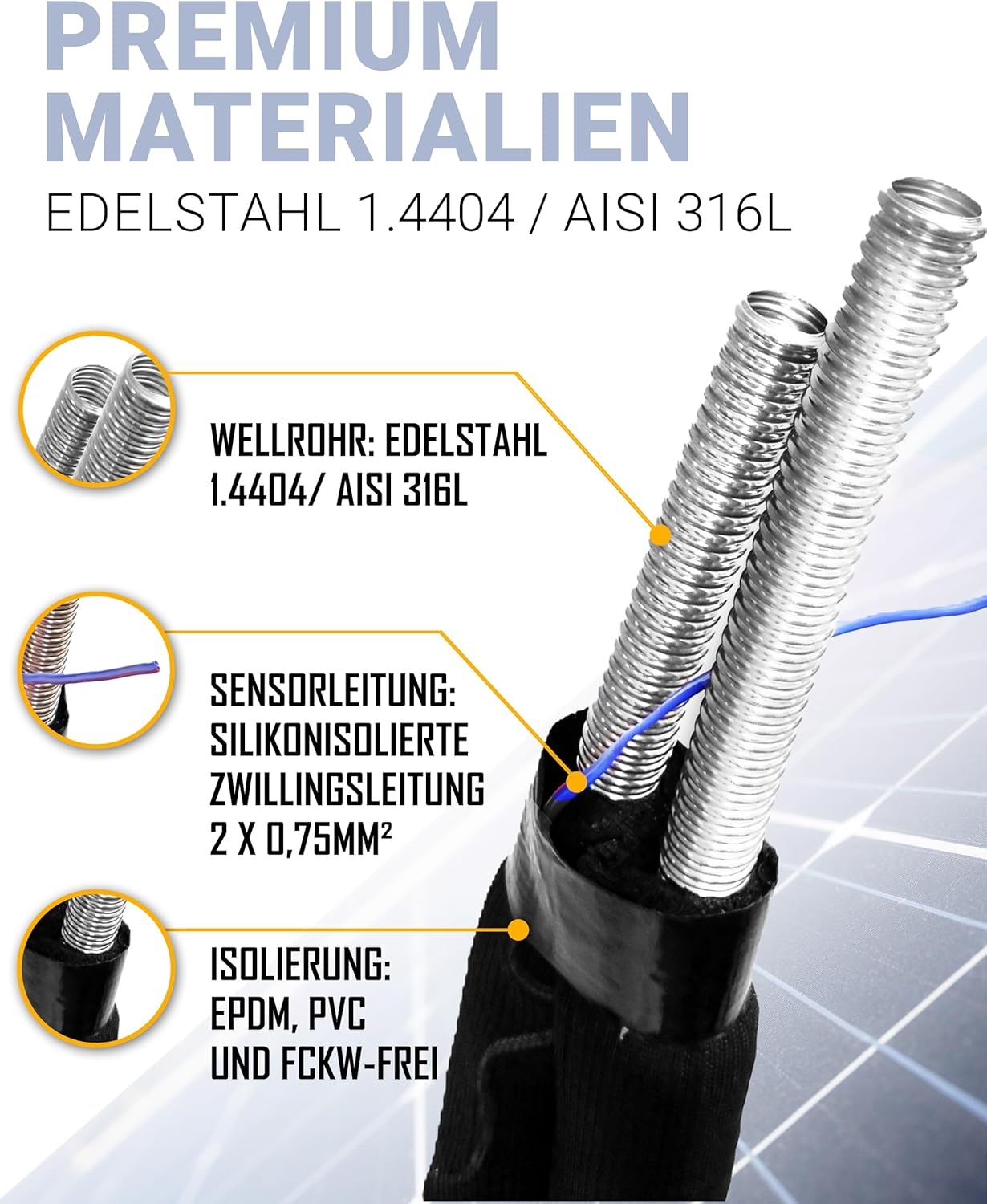 DN20 (1") Solarrohr Solarleitung Edelstahlwellrohr mit 13mm EPDM Isolierung, 10m – Bild 2