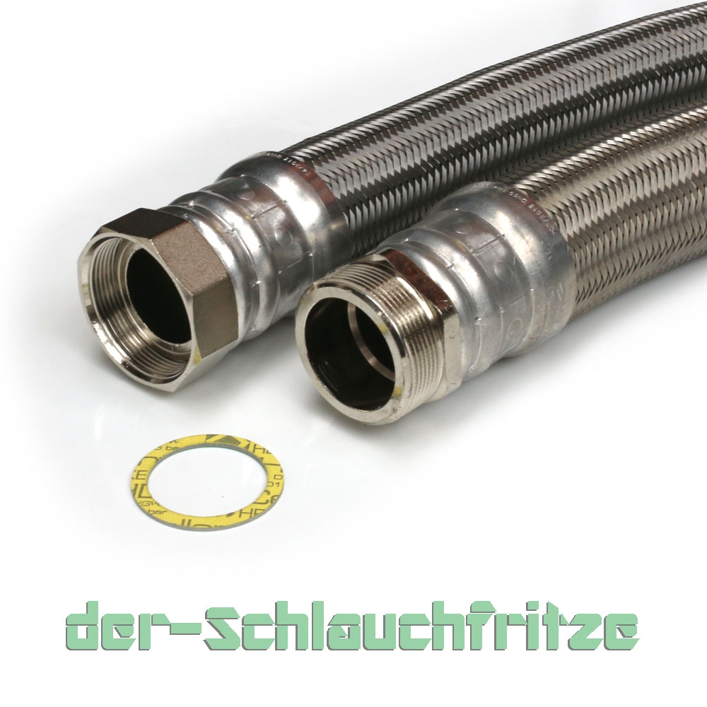 Panzerschlauch DN50, VA Geflecht, Aluhülse, PN4, Seele EPDM, 2"ÜM x 2"AG, - 20 bis 90°C