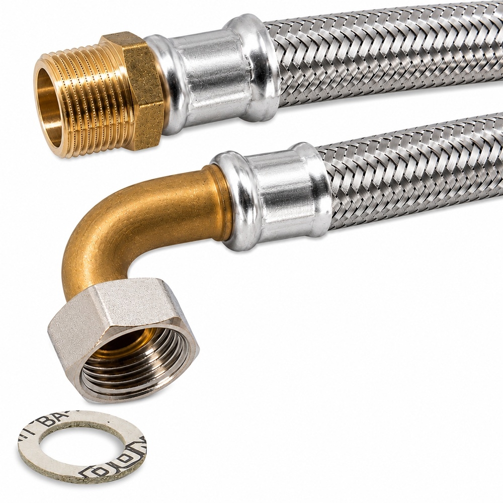 Flexschlauch 1 1/4"AG x 1 1/4"ÜM Bogen für Trinkwasser, DN32, Inliner HDPE, PN10, -15 bis 70°C