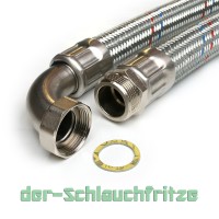 Panzerschlauch 1 1/4"AG x 1 1/4"ÜM Bogen, Flexschlauch DN32 für Heizung